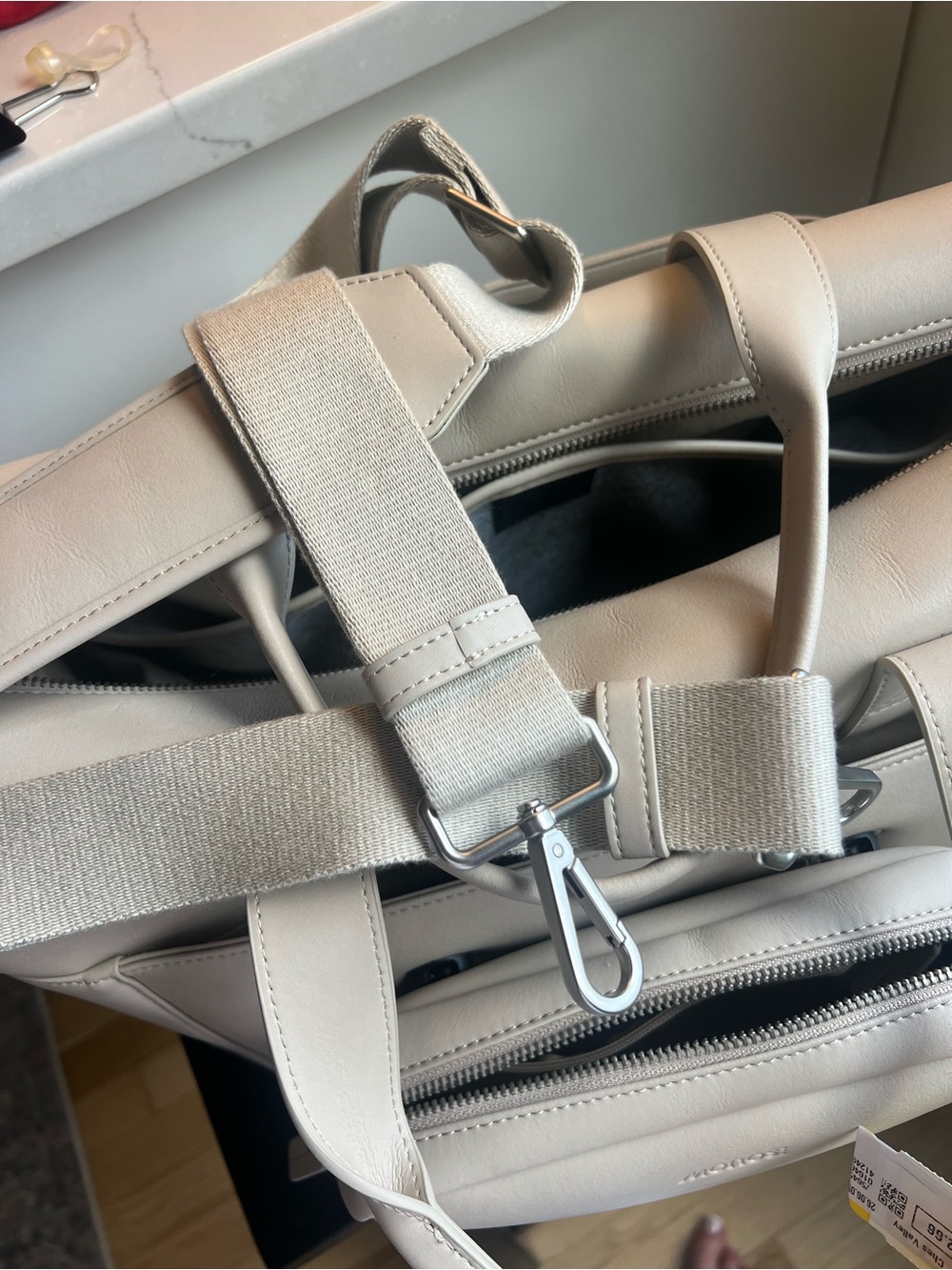 MONOS Metro Vegan Leather Duffel Bag with detachable pouch — ivory - Picture 7 of 16
